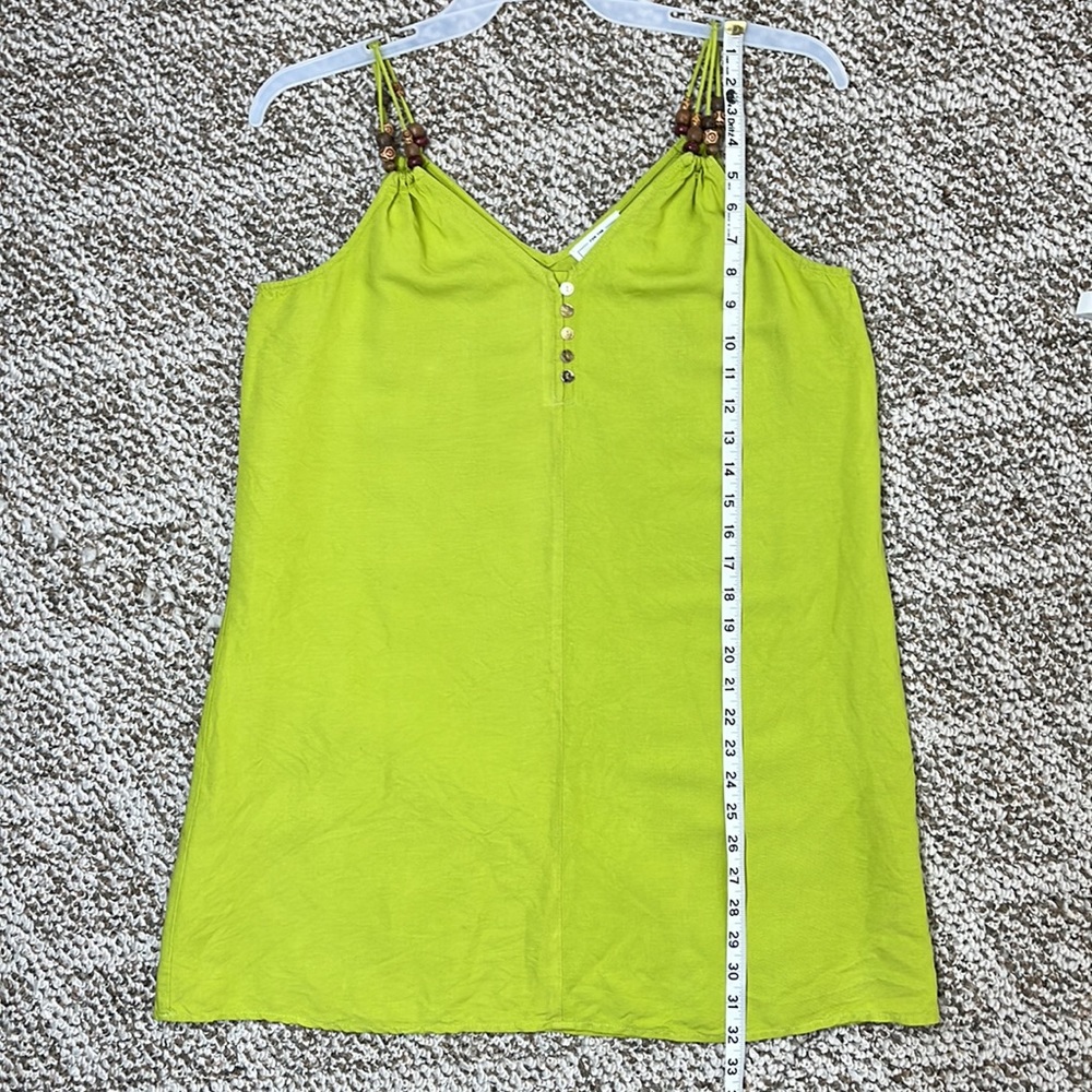 FOR THE REPUBLIC LINEN RAYON TANK TOP TUNIC WITH BEADS LIME GREEN SIZE MEDIUM - Picture 10 of 11